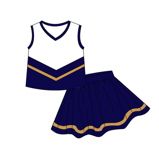 Sleeveless gold navy top skirt girls team cheer active set