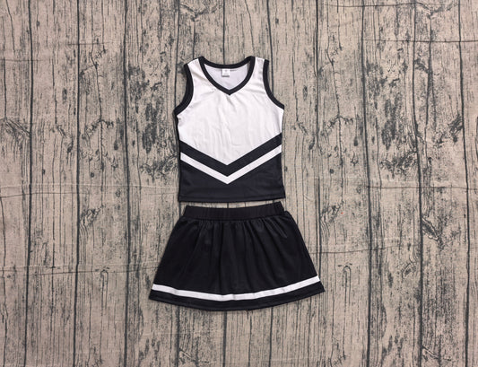 Sleeveless white black top skirt girls team cheer active set