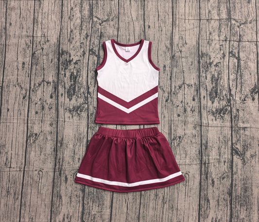 Sleeveless white maroon top skirt girls team cheer active set