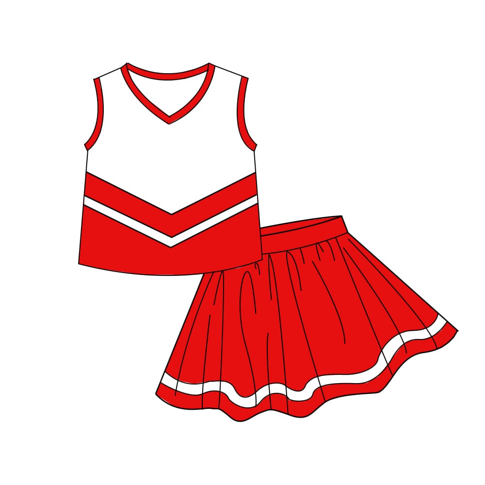 Sleeveless white red top skirt girls team cheer active set