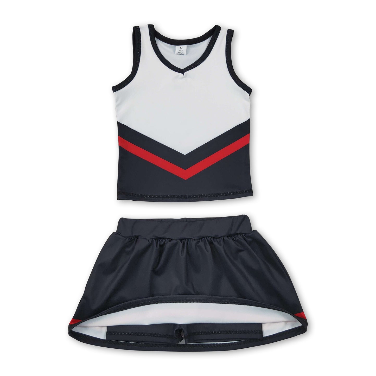 Sleeveless black red top skirt girls team cheer active set