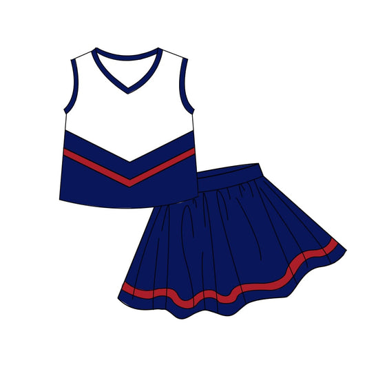 Sleeveless red navy top skirt girls team cheer active set