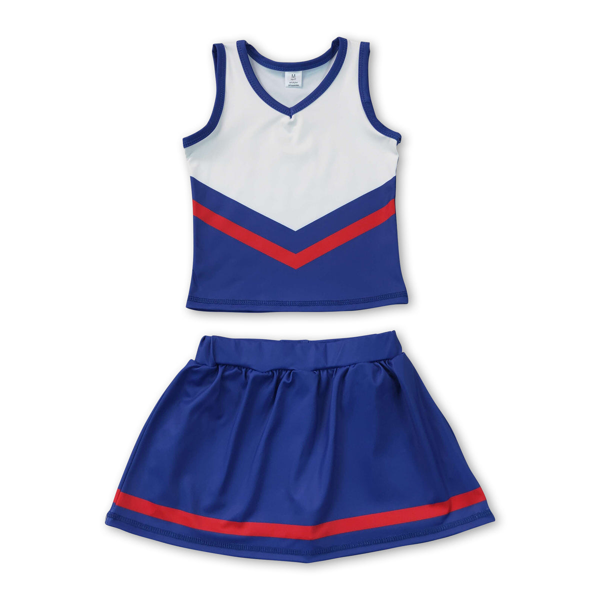 Sleeveless red blue top skirt girls team cheer active set