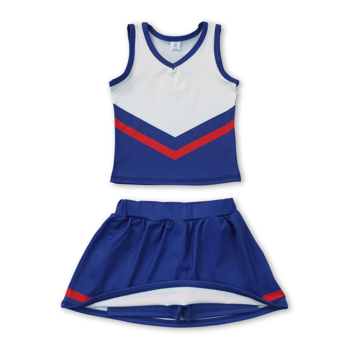 Sleeveless red blue top skirt girls team cheer active set