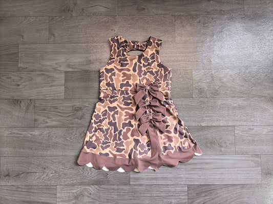 Sleeveless khaki camo scallop kids girls athletic dresses