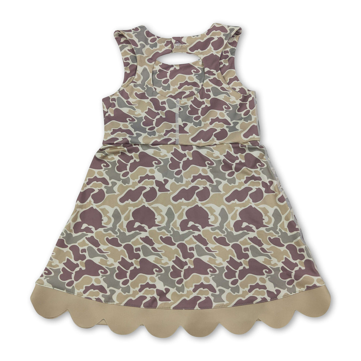 Sleeveless camo scallop kids girls athletic dresses