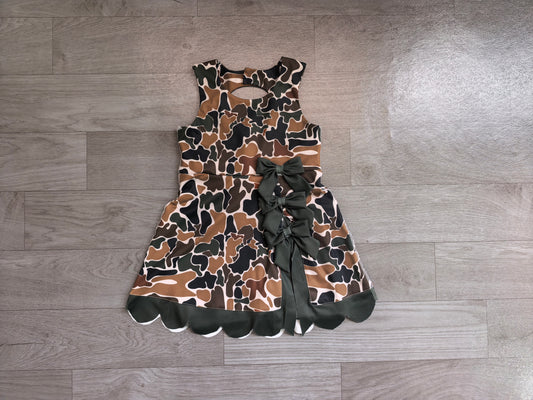 Camo bow scallop kids girls summer athletic dresses