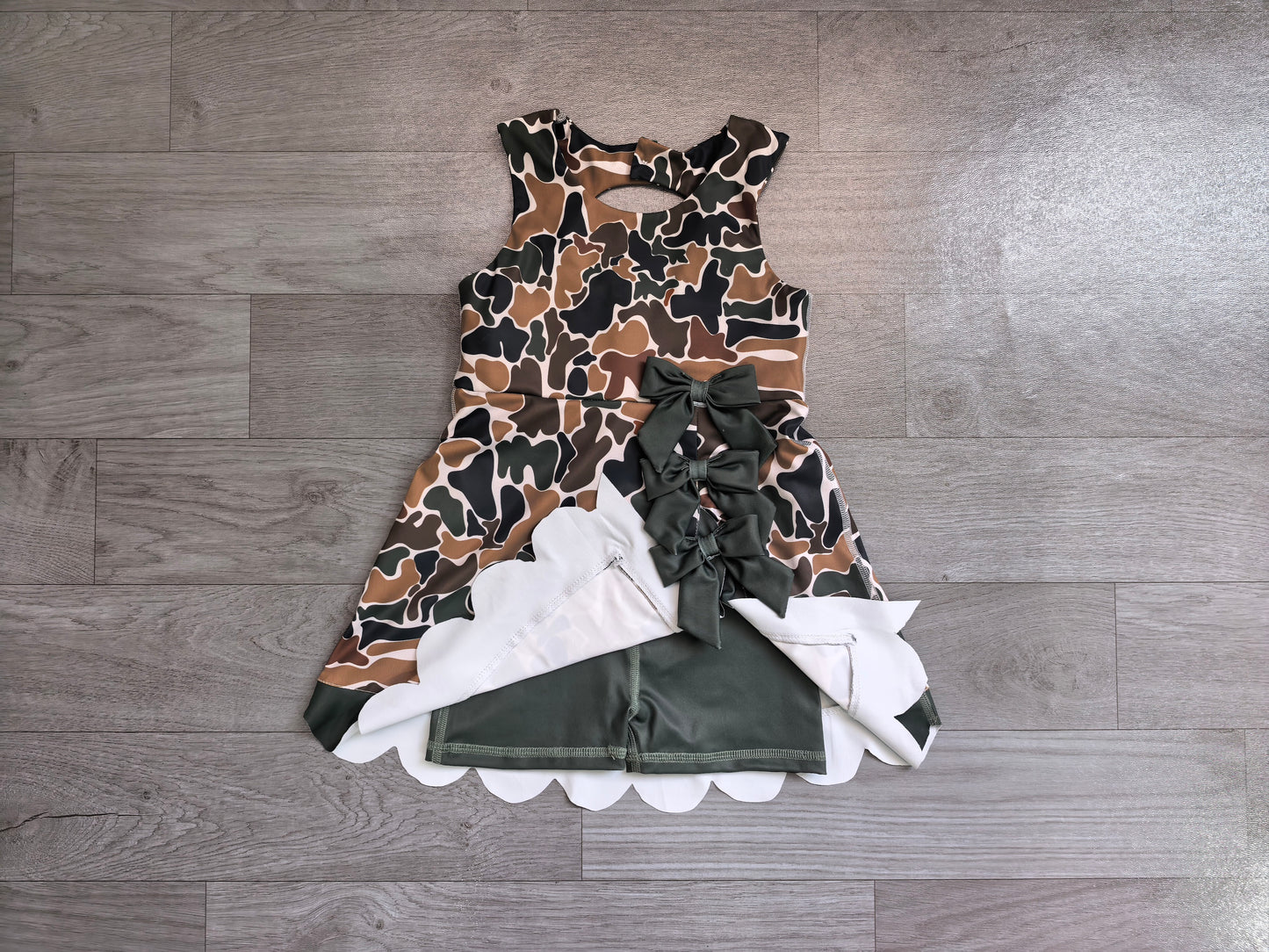 Camo bow scallop kids girls summer athletic dresses