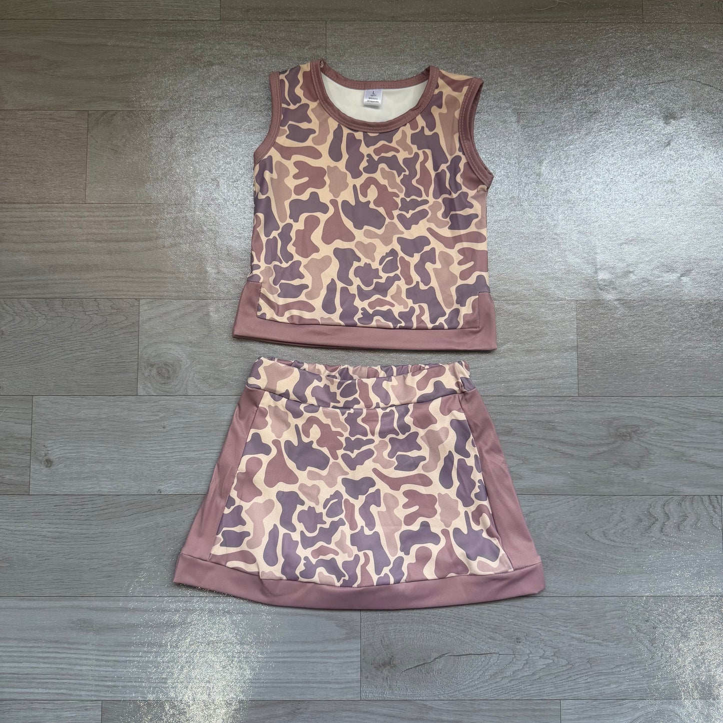 Khaki camo sleeveless top skorts girls summer outfits