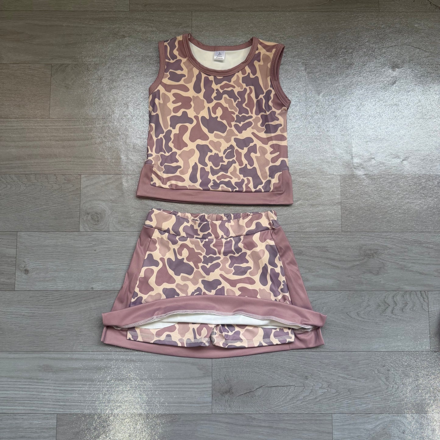 Khaki camo sleeveless top skorts girls summer outfits