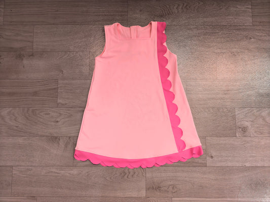 Sleeveless pink scallop cotton girls summer dress
