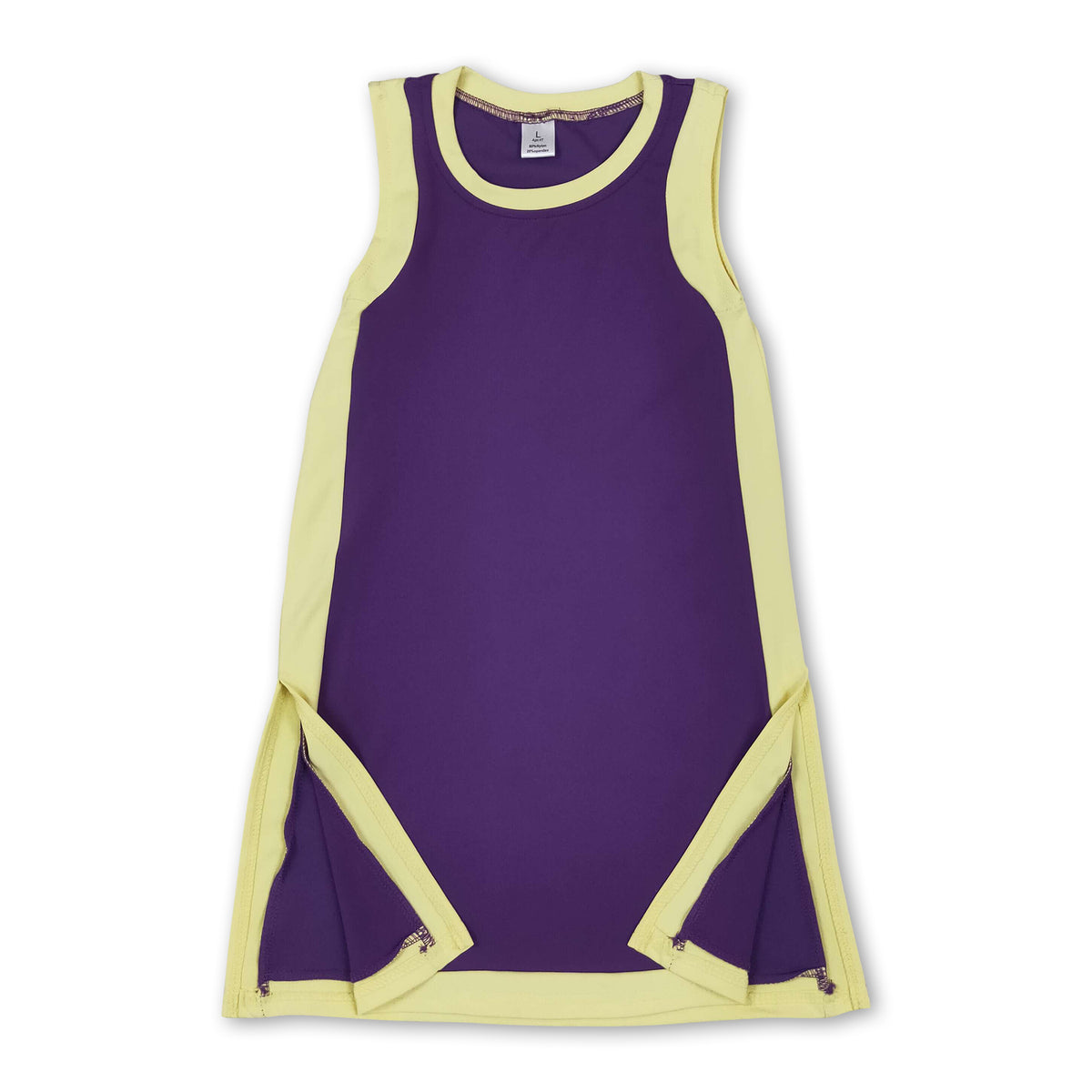 Sleeveless yellow purple kids girls team athletic dress