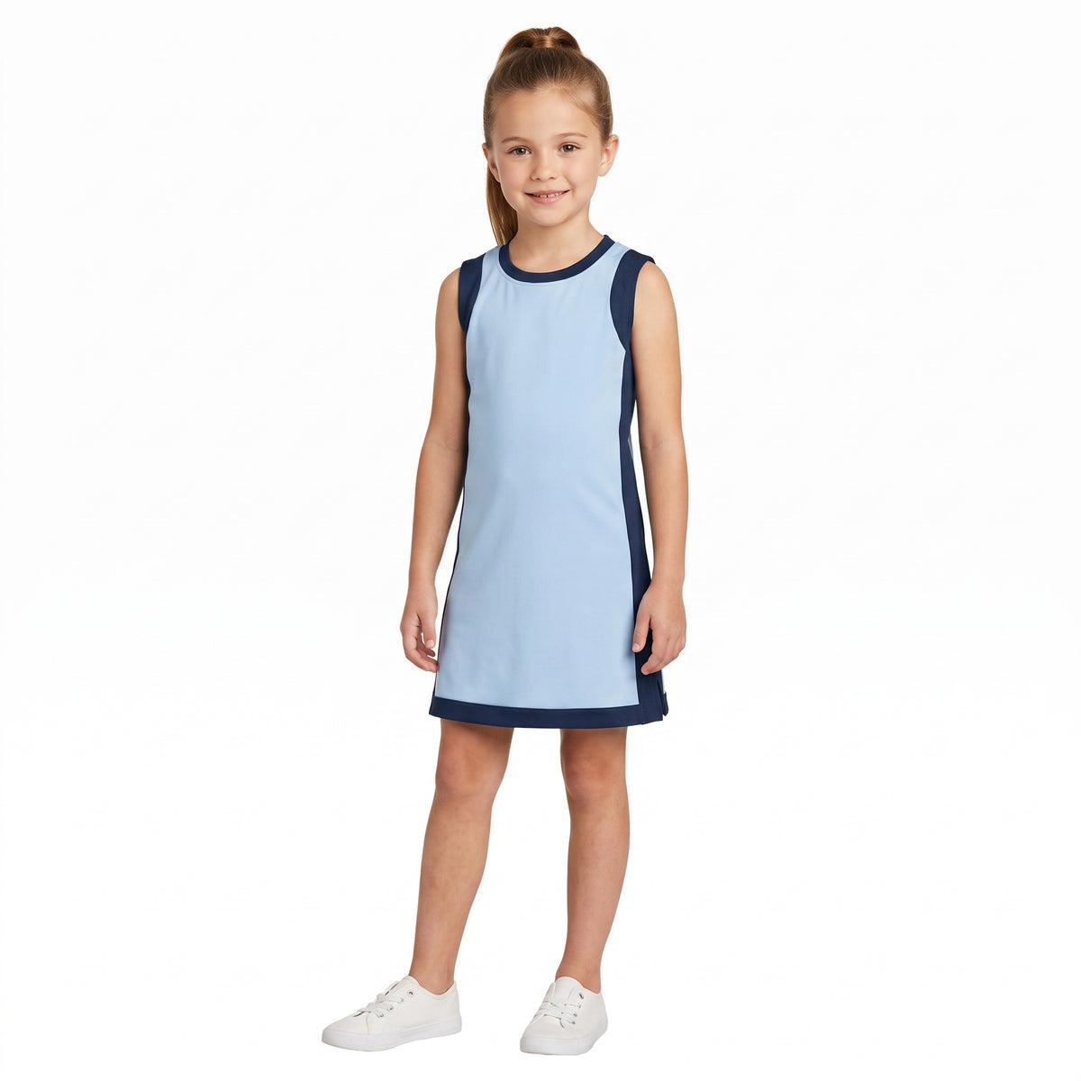 Sleeveless light blue navy kids girls athletic dresses