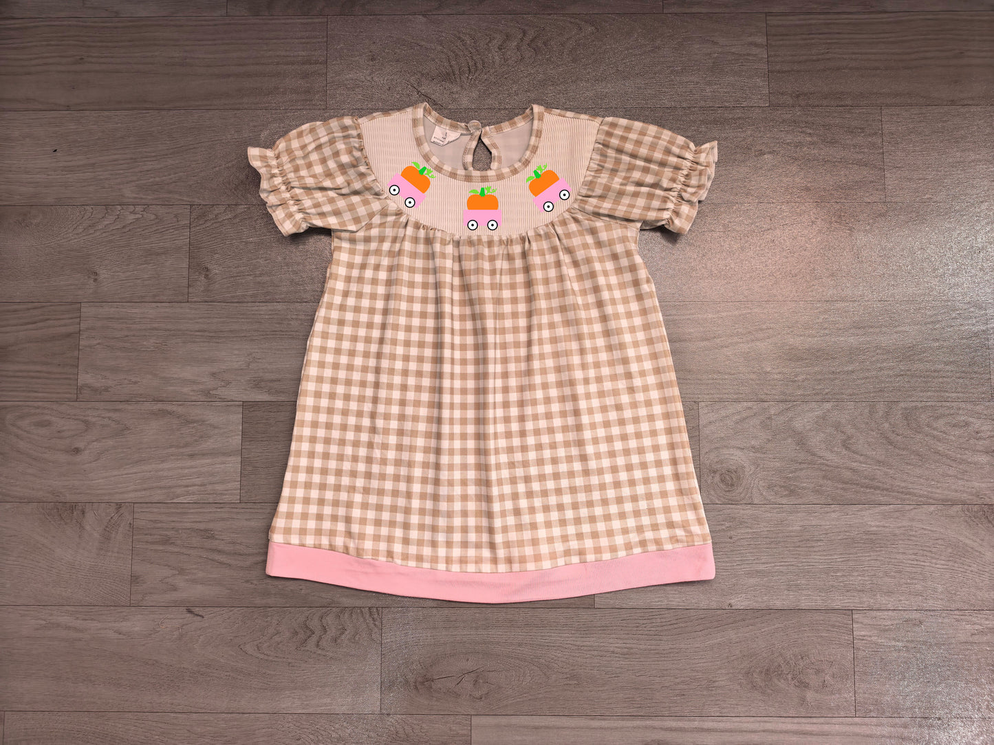 Short sleeves plaid pumpkin smocked girls fall dress