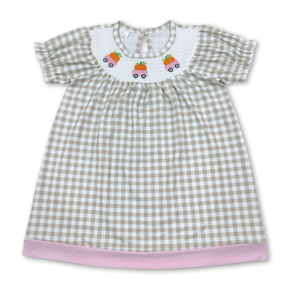 Short sleeves plaid pumpkin smocked girls fall dress