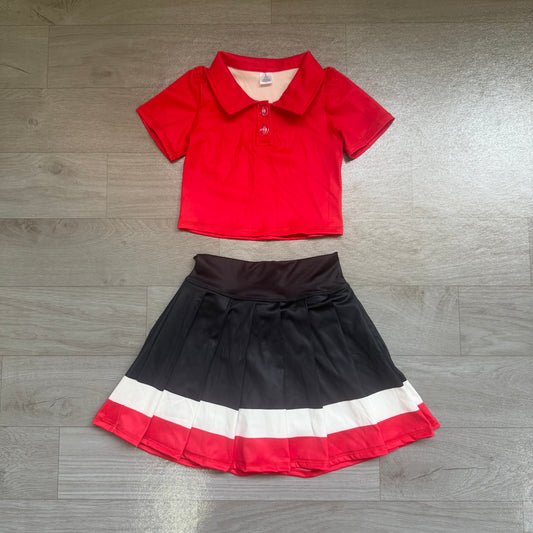 Polo top black white red pleated skirt girls team active wear
