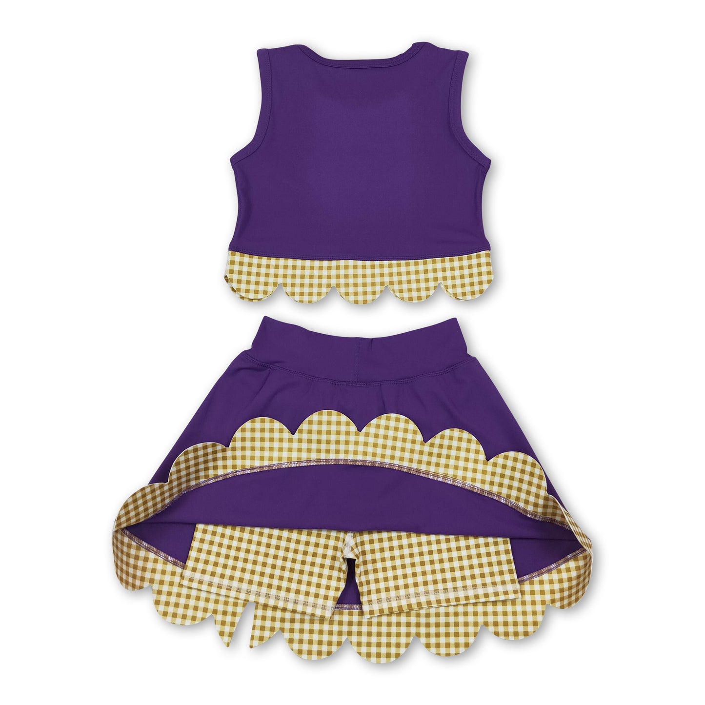 Sleeveless plaid scallop purple girls summer active wear set