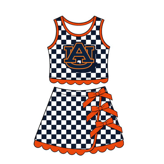 Sleeveless plaid A U scallop girls team active wear set