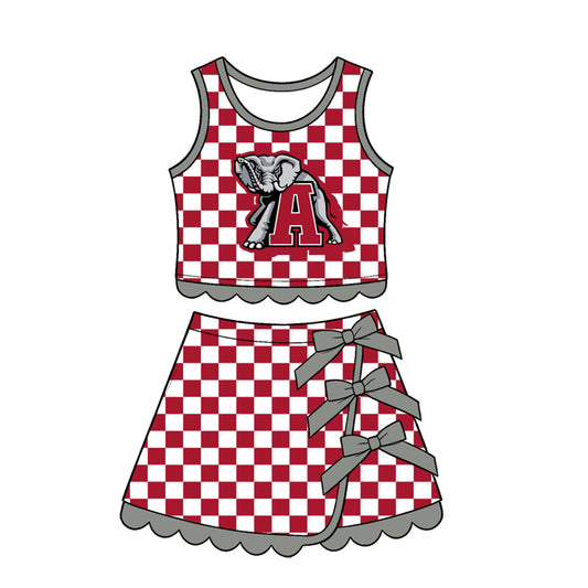 Sleeveless elephant plaid scallop girls team active wear set