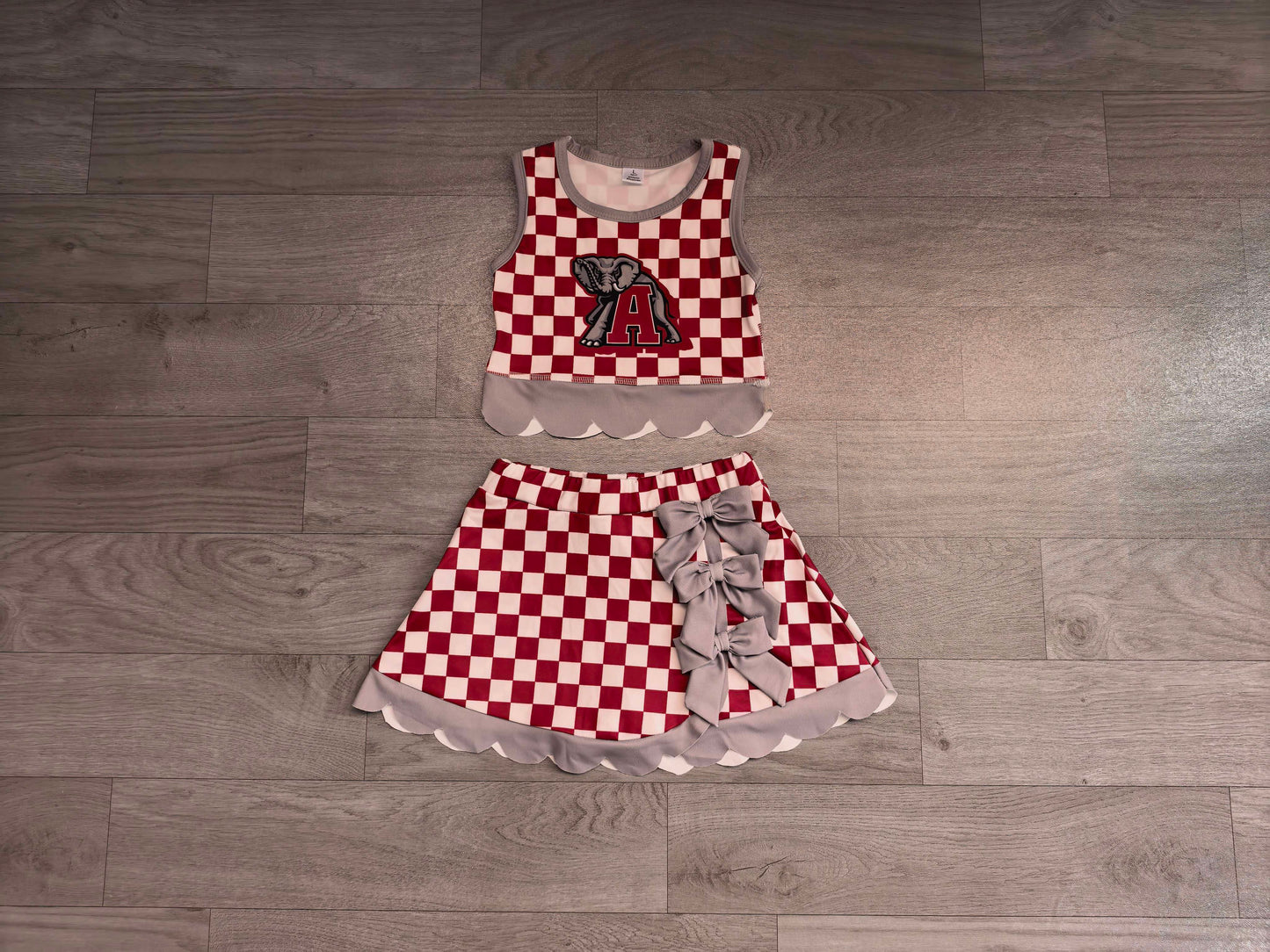 Sleeveless elephant plaid scallop girls team active wear set