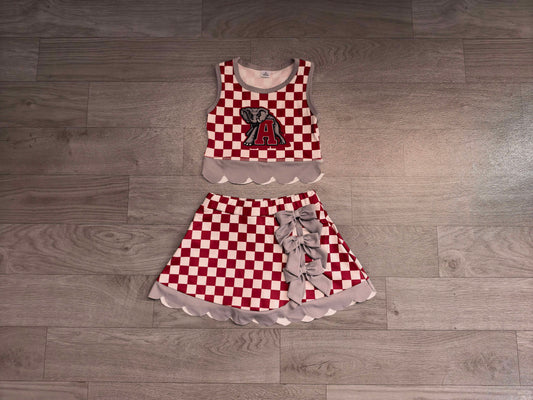 Sleeveless elephant plaid scallop girls team active wear set