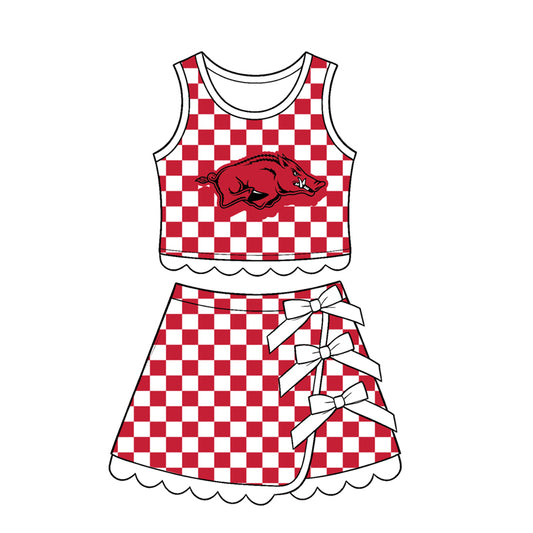 Sleeveless hog plaid scallop girls team active wear set