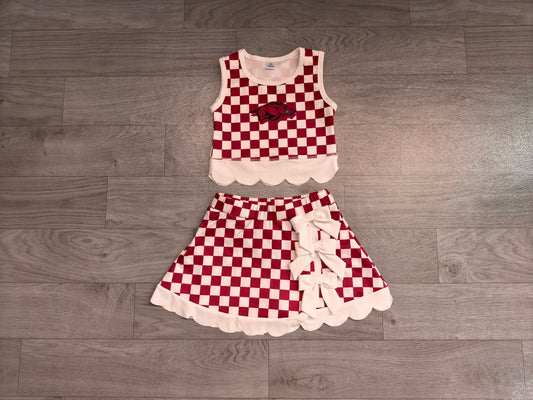Sleeveless hog plaid scallop girls team active wear set