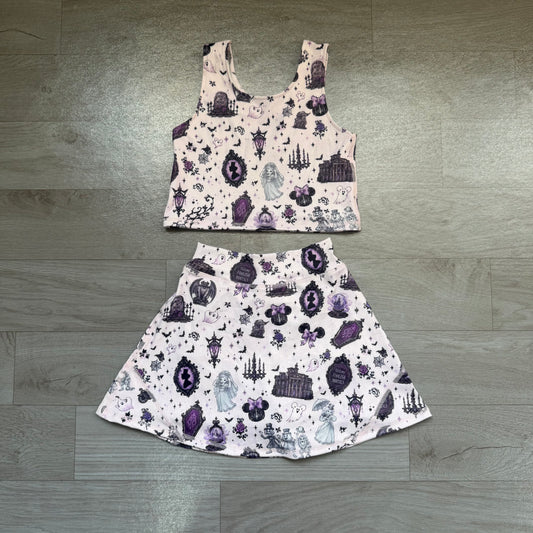 Sleeveless ghost bat kids girls Halloween active wear set
