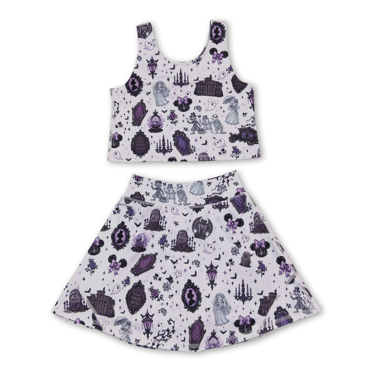 Sleeveless ghost bat kids girls Halloween active wear set