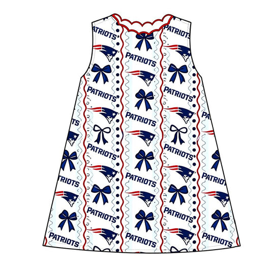 Sleeveless navy bow kids girls team summer dress