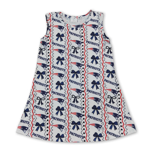 Sleeveless navy bow kids girls team summer dress