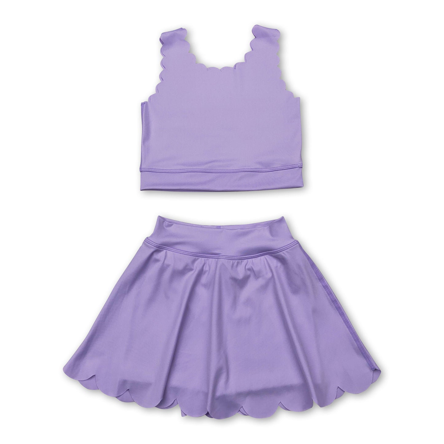 Lavender sleeveless top skirt shorts kids girls active set