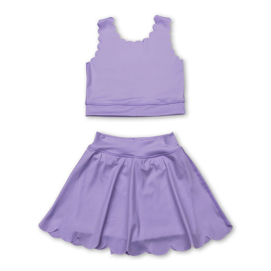 Lavender sleeveless top skirt shorts kids girls active set