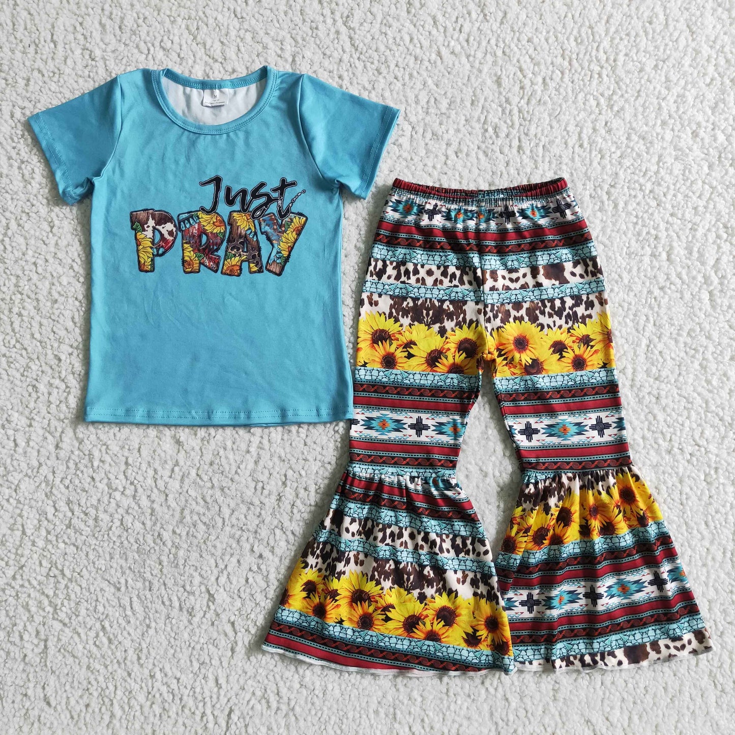 Just pray blue shirt sunflower pants girls clothing