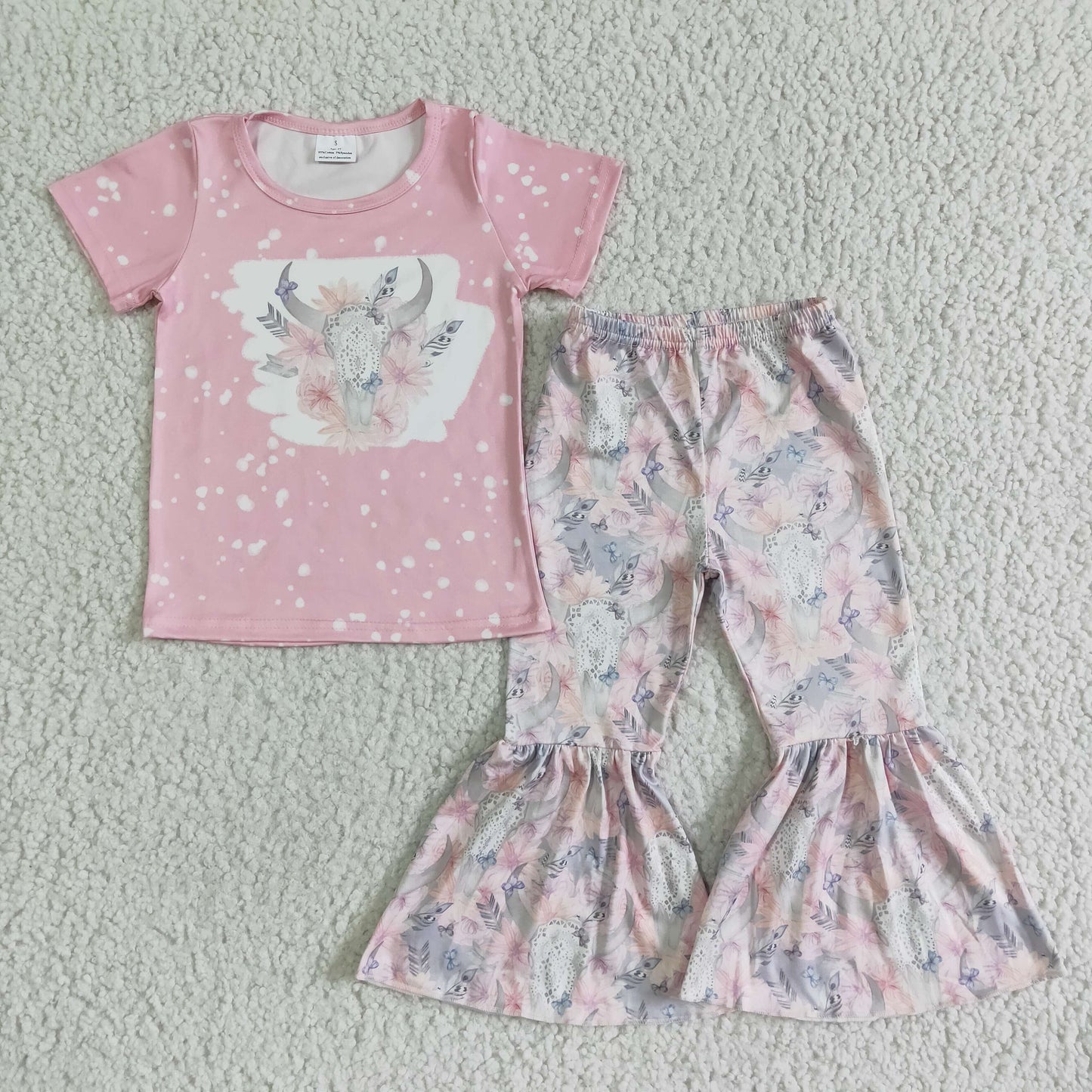 Floral bull skull kids girls pants outfits