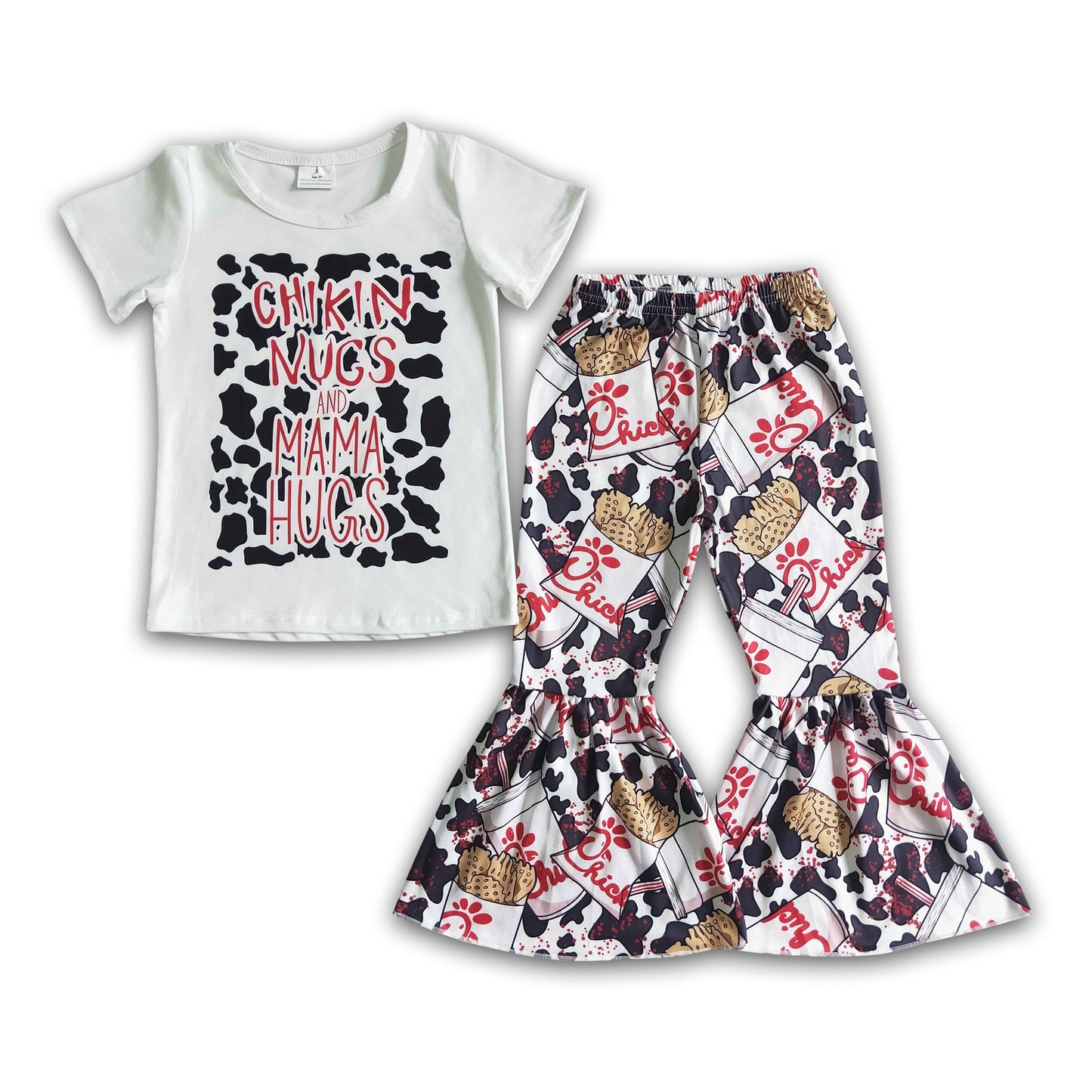 Cow print shirt bell bottom pants kids girls clothing