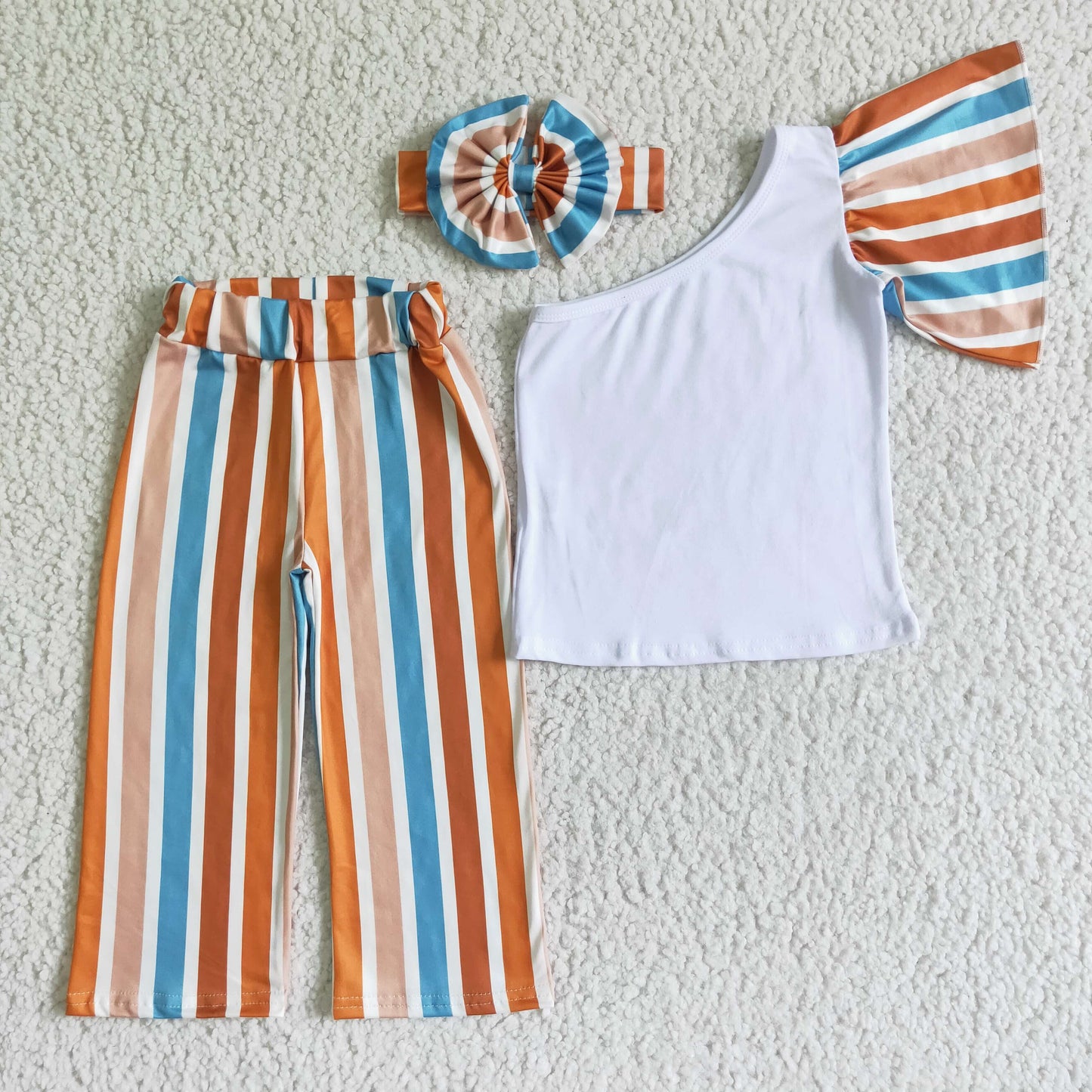 One shoulder shirt stripe pants girls clothes