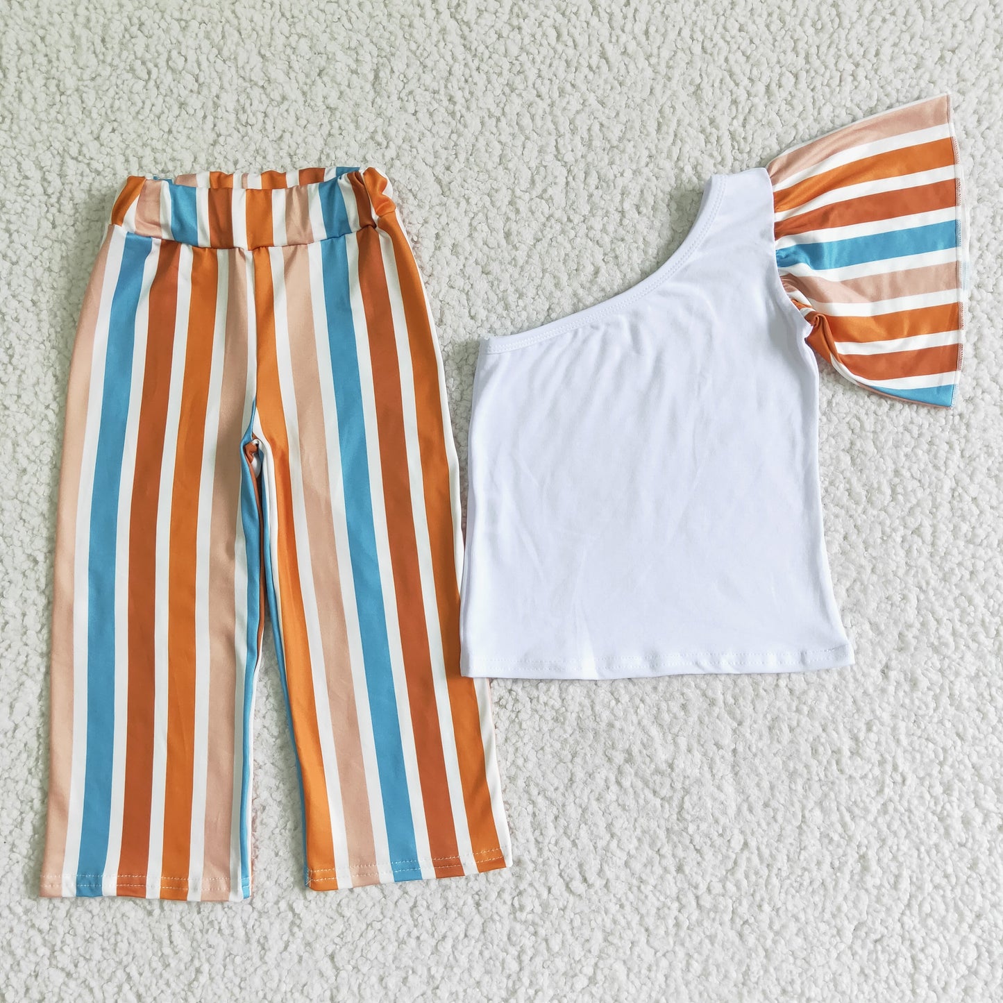 One shoulder shirt stripe pants girls clothes