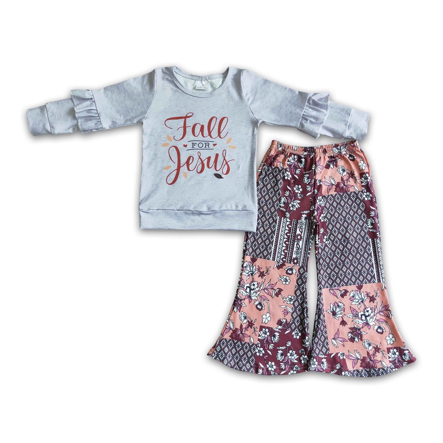 Fall for jesus shirt patchwork pants girls clothing set