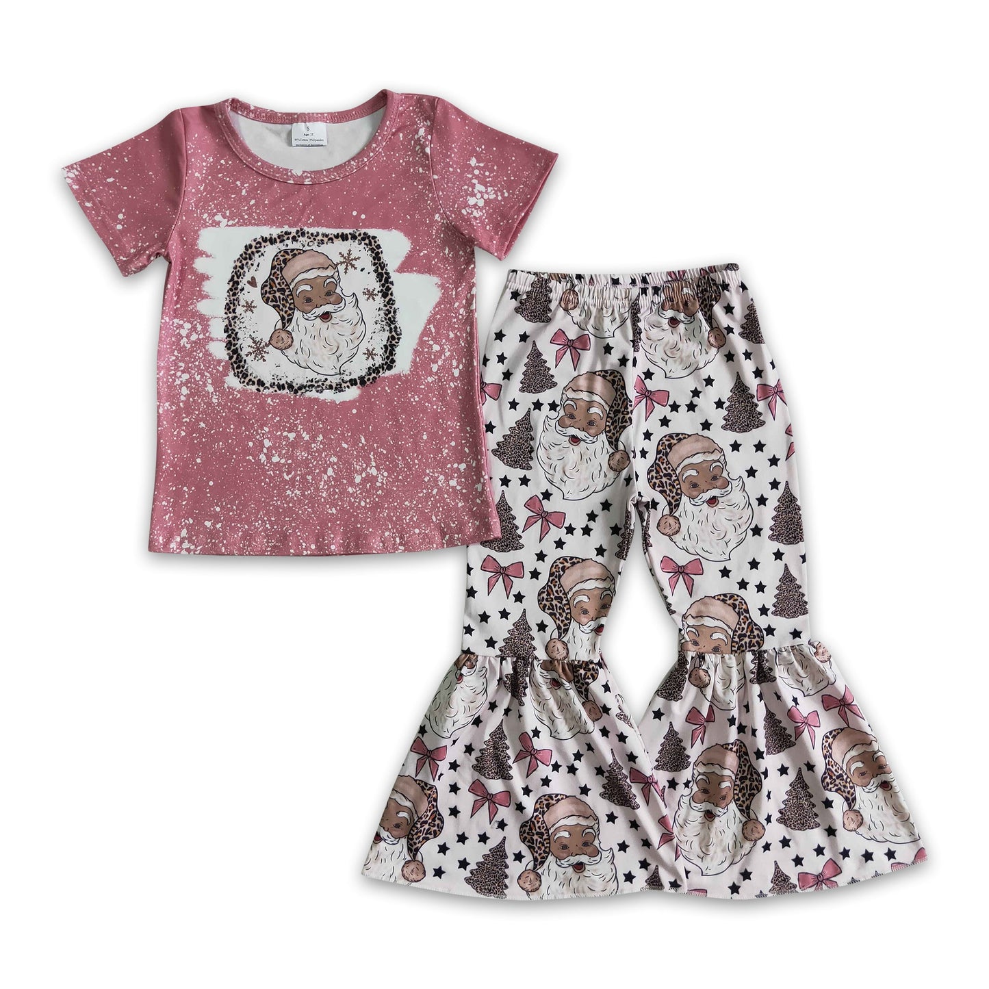 Black santa bleached kids girls Christmas clothes