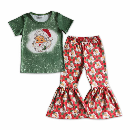 Santa bleached shirt bell bottom pants girls Christmas clothing
