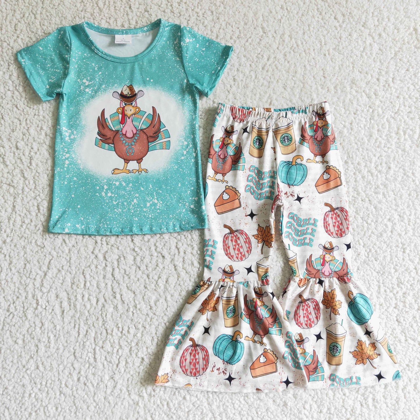 Bleached turkey shirt bell bottom pants kids girls Thanksgiving clothes