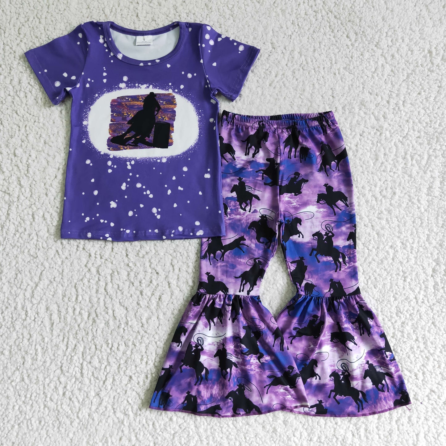 Purple bleached horse print kids girls western clothing