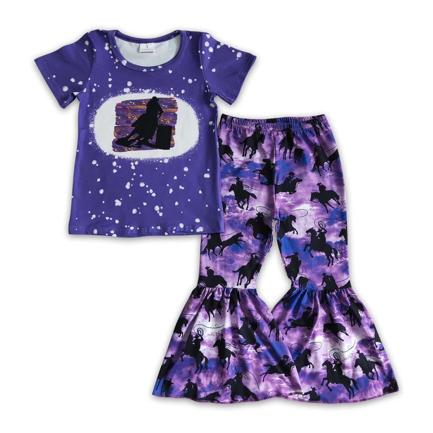 Purple bleached horse print kids girls western clothing