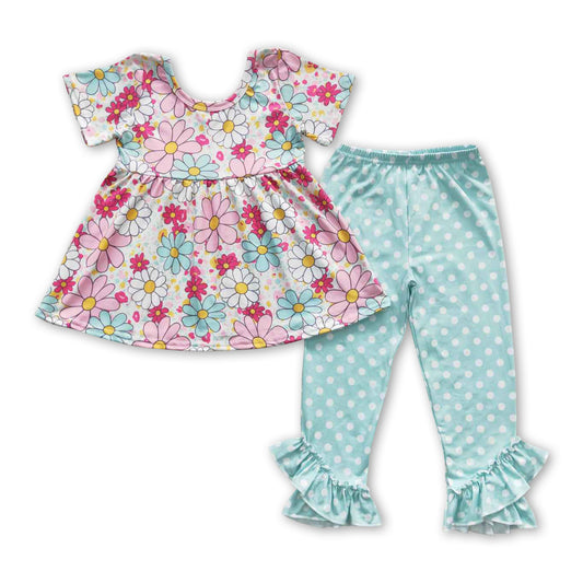 Flower tunic polka dots leggings girls clothing set