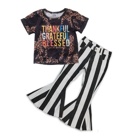 Leopard bleached shirt black stripe jeans girls Thanksgiving clothes