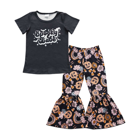 Spooky babe shirt pumpkin pants girls Halloween clothes