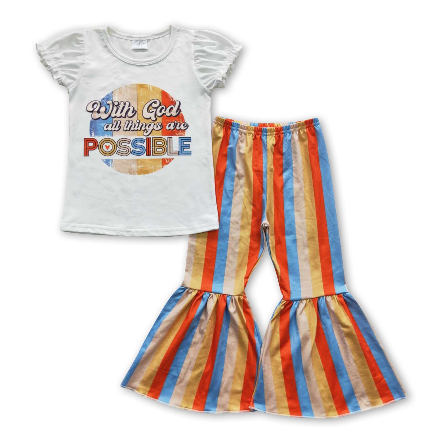 With God all things are possible stripe kids girls clothes