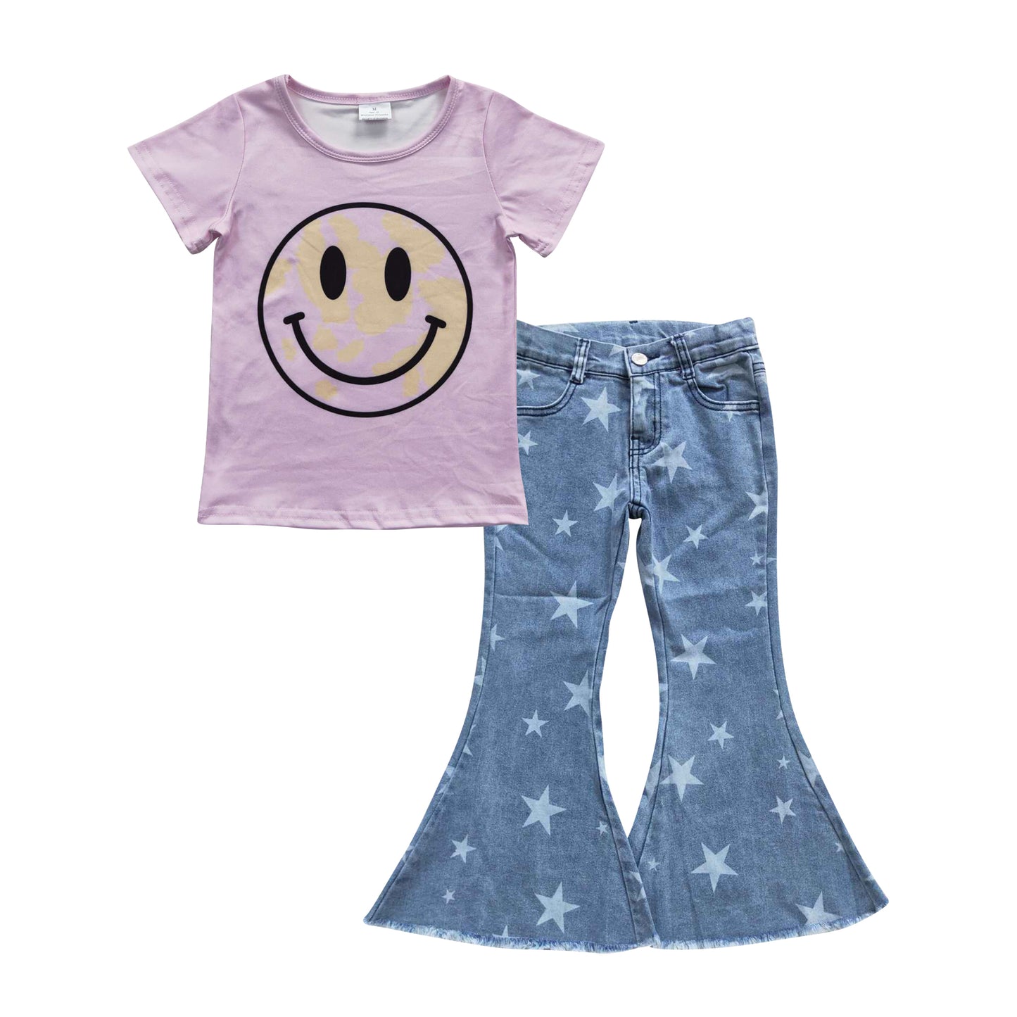 Pink smile shirt stars jeans baby girls clothes