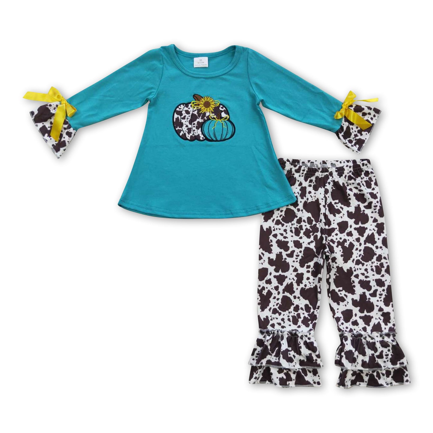 Turquoise cow pumpkin tunic ruffle pants western girls fall clothes